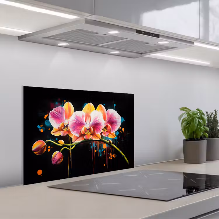 Spatscherm keuken - Orchidee - Graffiti - Kleurrijk - Bloemen - Abstract — 1