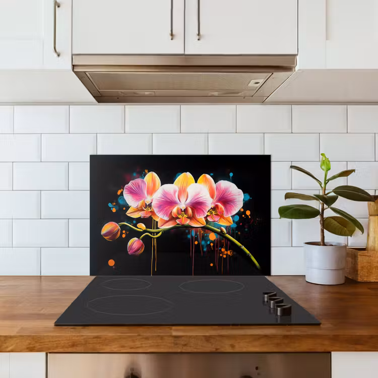 Spatscherm keuken - Orchidee - Graffiti - Kleurrijk - Bloemen - Abstract — 3