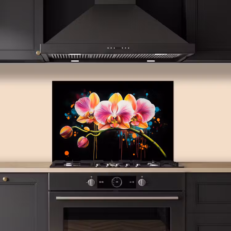 Spatscherm keuken - Orchidee - Graffiti - Kleurrijk - Bloemen - Abstract — 5