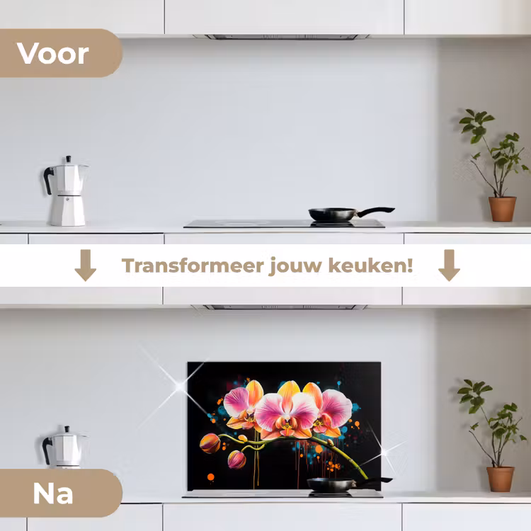 Spatscherm keuken - Orchidee - Graffiti - Kleurrijk - Bloemen - Abstract — 7
