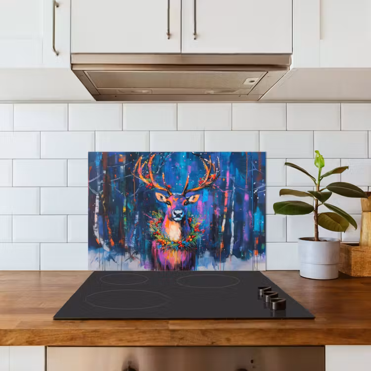 Spatscherm keuken - Rendier - Krans - Sprookjesachtig - Blauw — 3