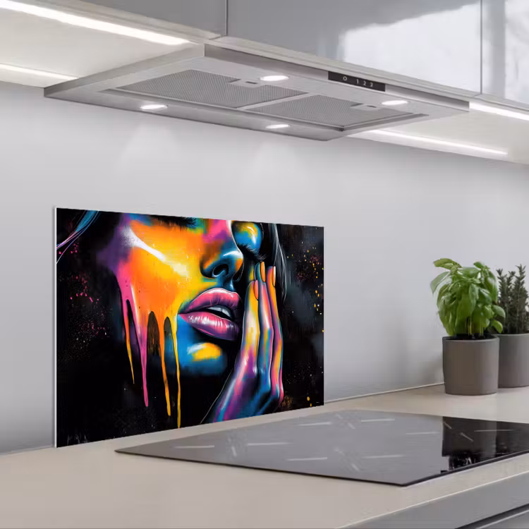 Spatscherm keuken - Vrouw - Gezicht - Verf - Kunstzinnig — 1