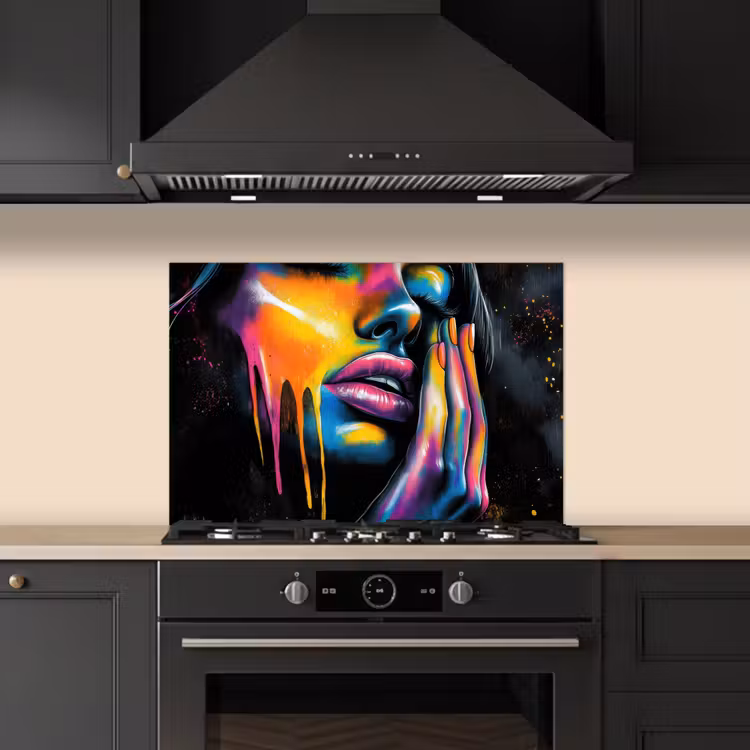 Spatscherm keuken - Vrouw - Gezicht - Verf - Kunstzinnig — 5