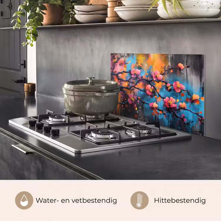 Spatscherm keuken - Bloemen - Tak - Abstract - Roze — 2