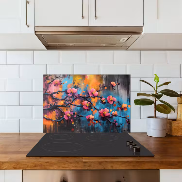 Spatscherm keuken - Bloemen - Tak - Abstract - Roze — 3