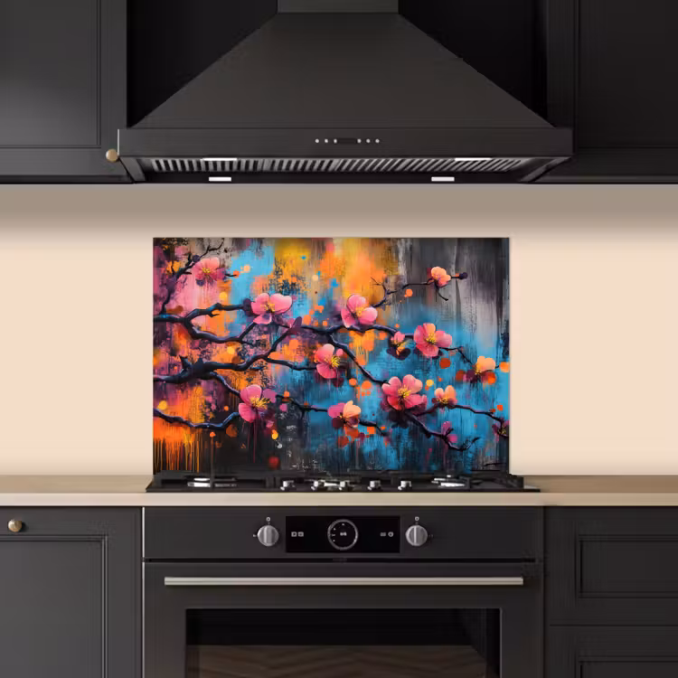 Spatscherm keuken - Bloemen - Tak - Abstract - Roze — 5