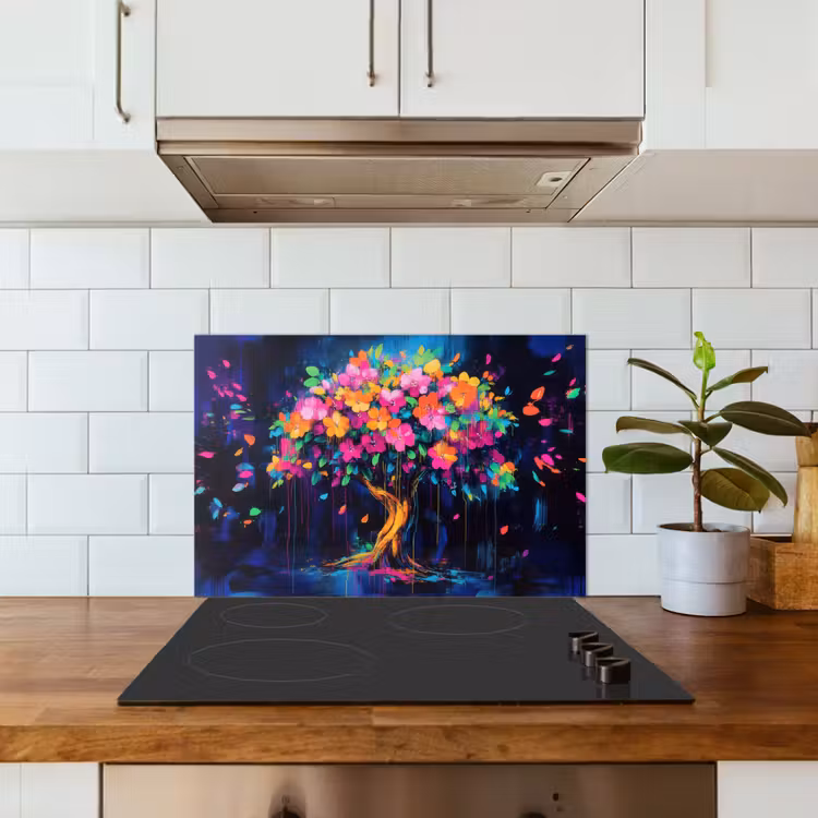 Spatscherm keuken - Boom - Bloemen - Magisch - Gekleurde — 3