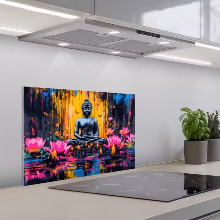 Spatscherm keuken - Buddha - Bloemen - Kaarsen - Geel — 1