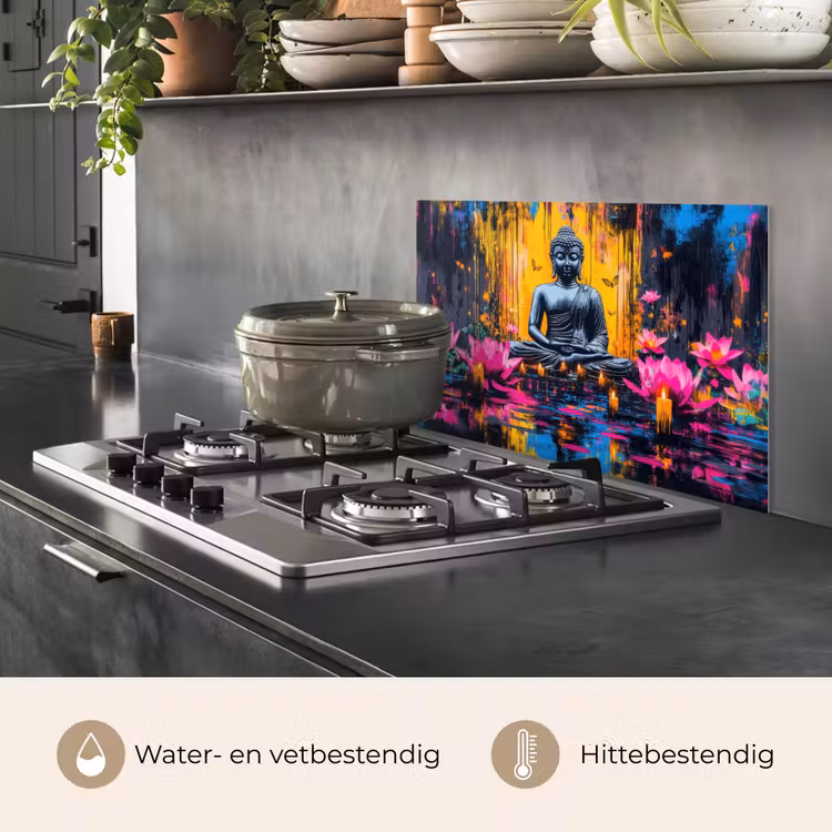 Spatscherm keuken - Buddha - Bloemen - Kaarsen - Geel — 2