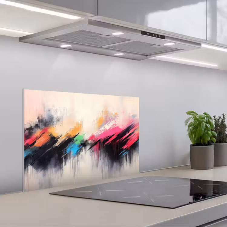 Spatscherm keuken - Dynamisch - Abstract - Kleurrijk - Zwart — 1
