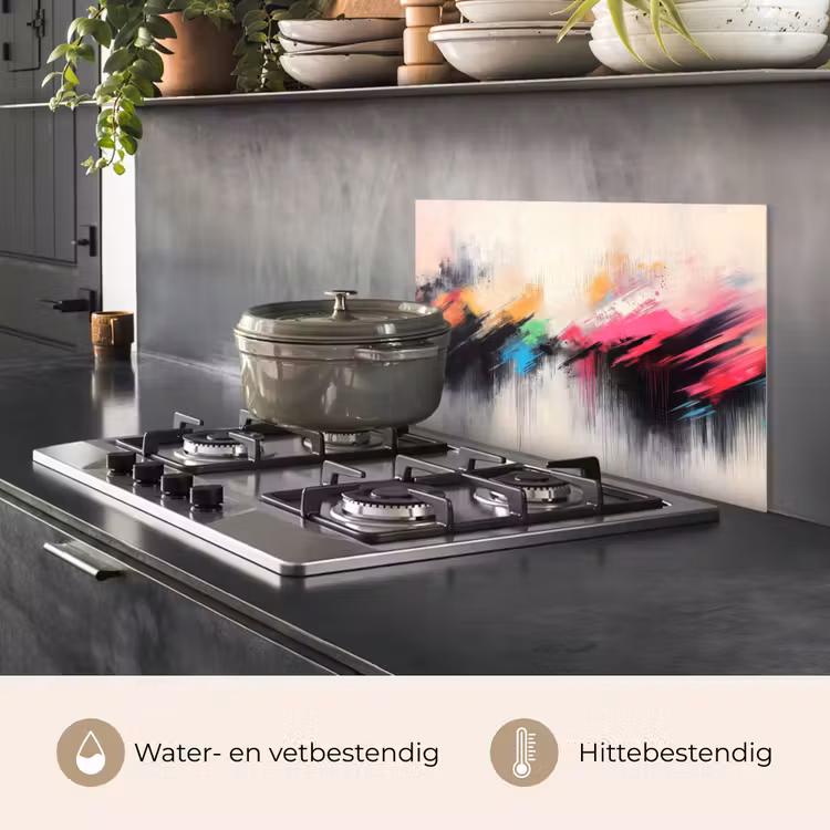 Spatscherm keuken - Dynamisch - Abstract - Kleurrijk - Zwart — 2