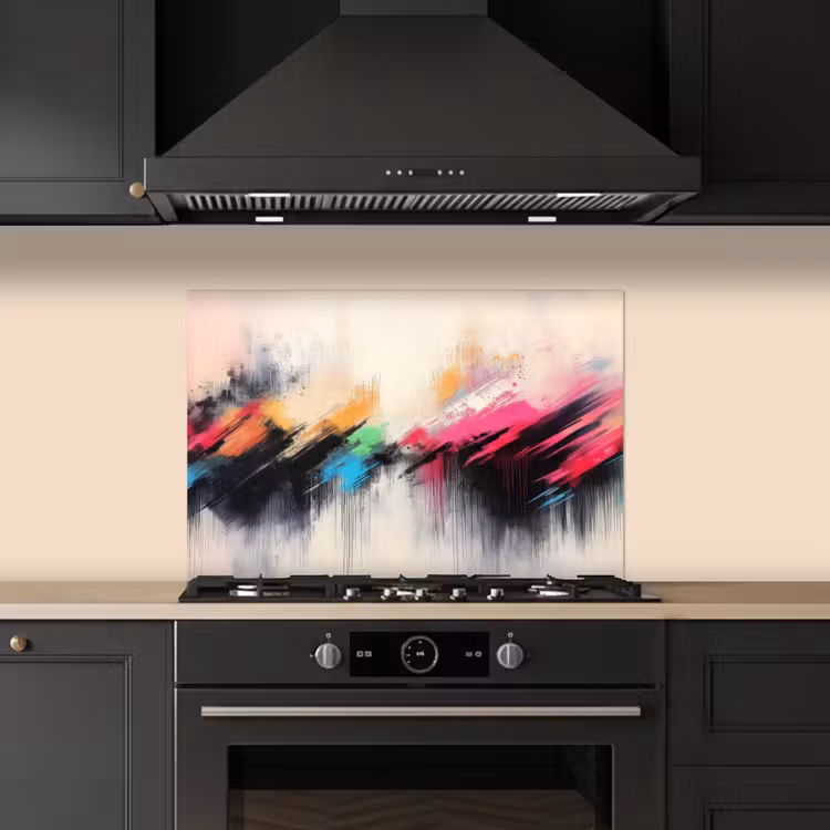 Spatscherm keuken - Dynamisch - Abstract - Kleurrijk - Zwart — 5