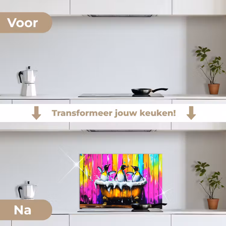 Spatscherm keuken - Pinguïns - Badkuip - Kleurrijk - Schuim — 7