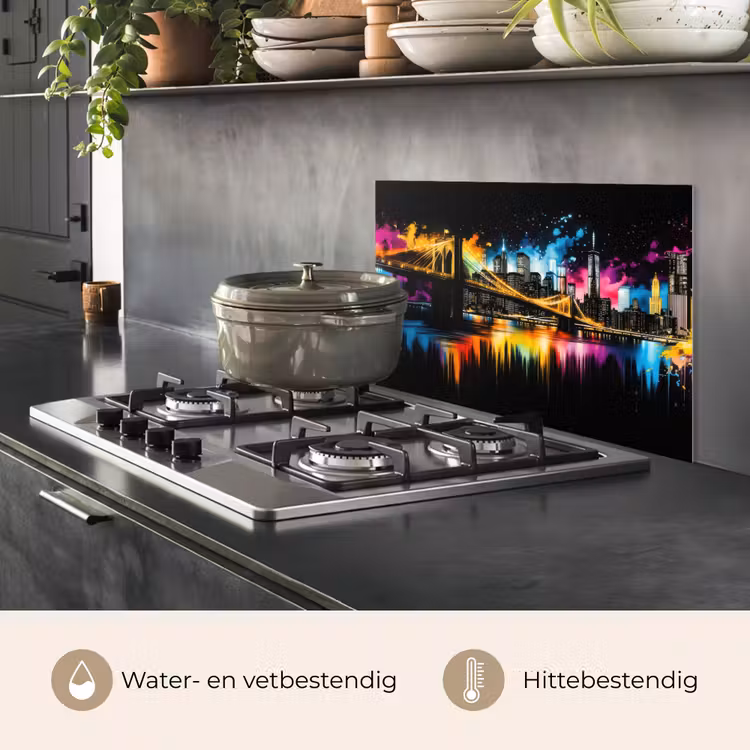Spatscherm keuken - Skyline - Brug - Verlichting - Kleuren — 2
