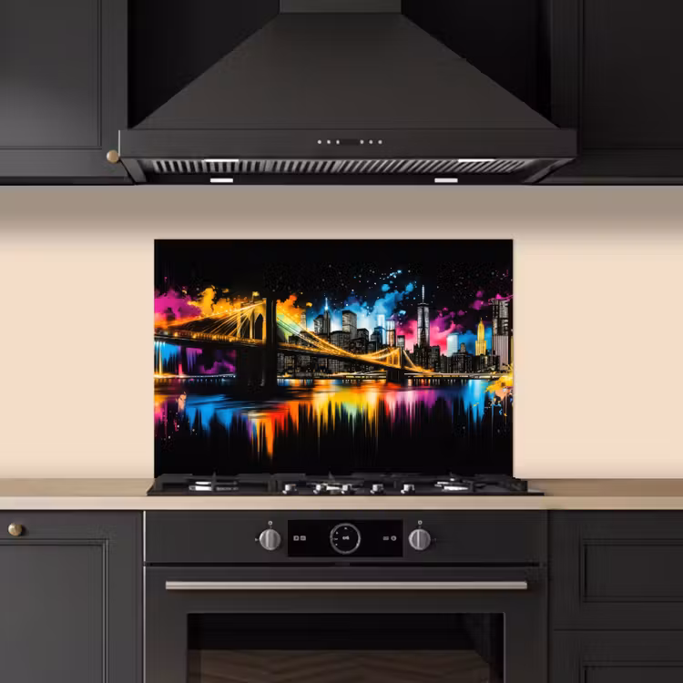 Spatscherm keuken - Skyline - Brug - Verlichting - Kleuren — 5