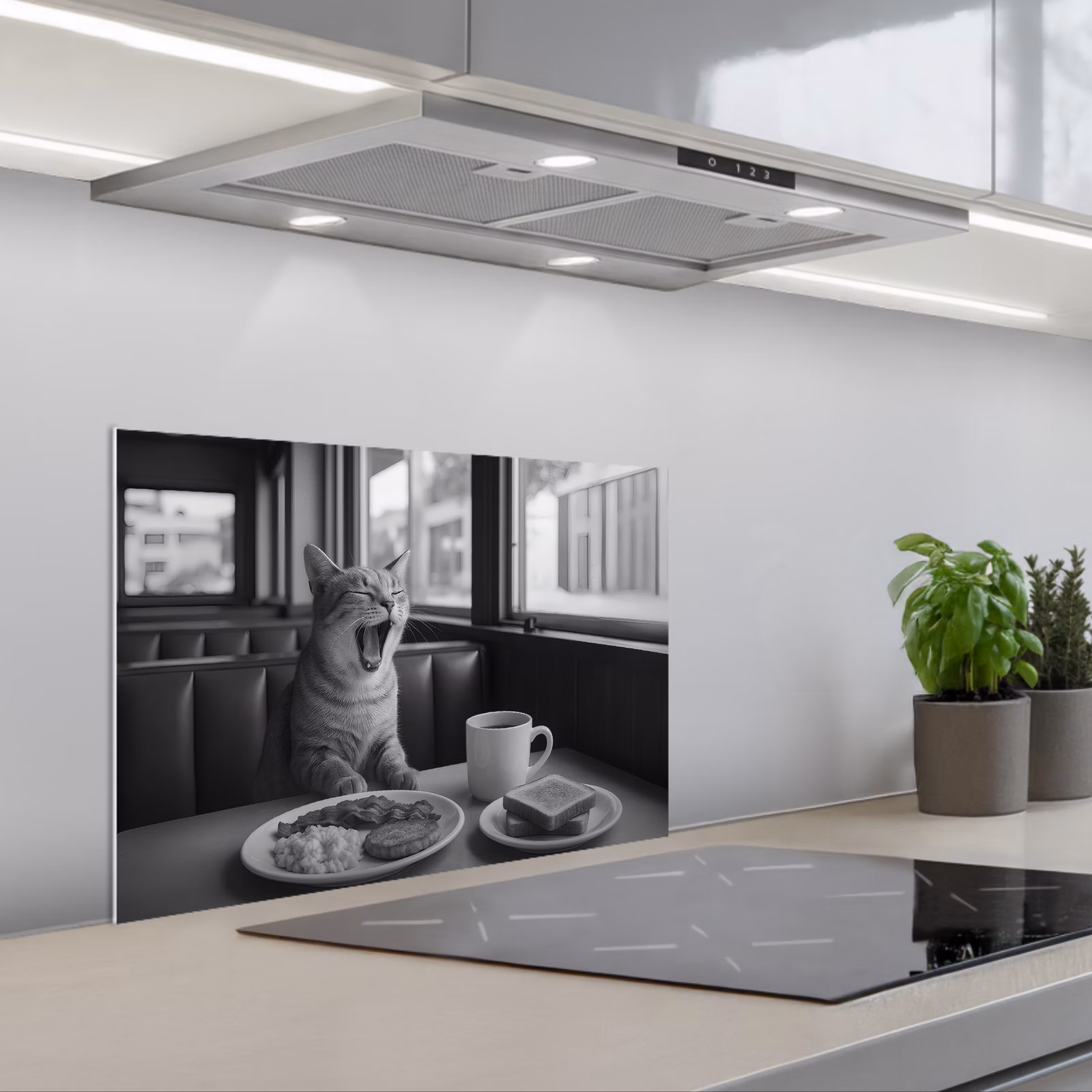 Spatscherm keuken - Kat - Koffie - Brood - Zwart — 1