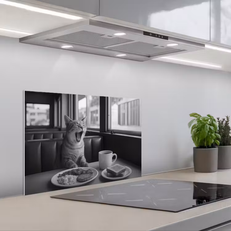 Spatscherm keuken - Kat - Koffie - Brood - Zwart — 1