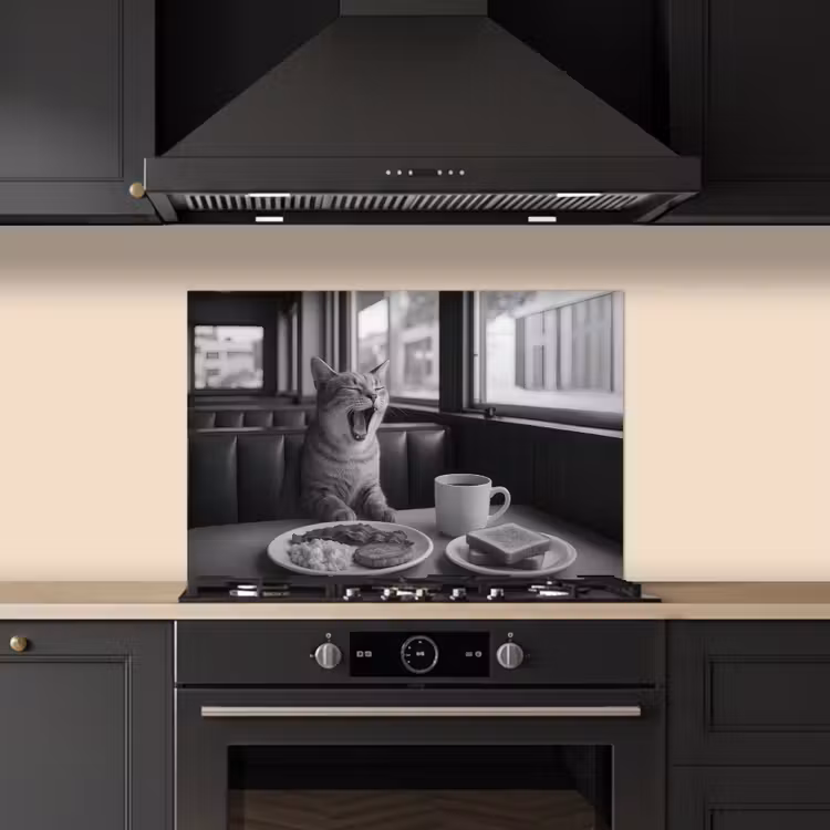 Spatscherm keuken - Kat - Koffie - Brood - Zwart — 5