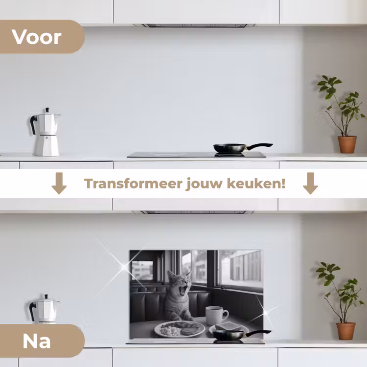 Spatscherm keuken - Kat - Koffie - Brood - Zwart — 7