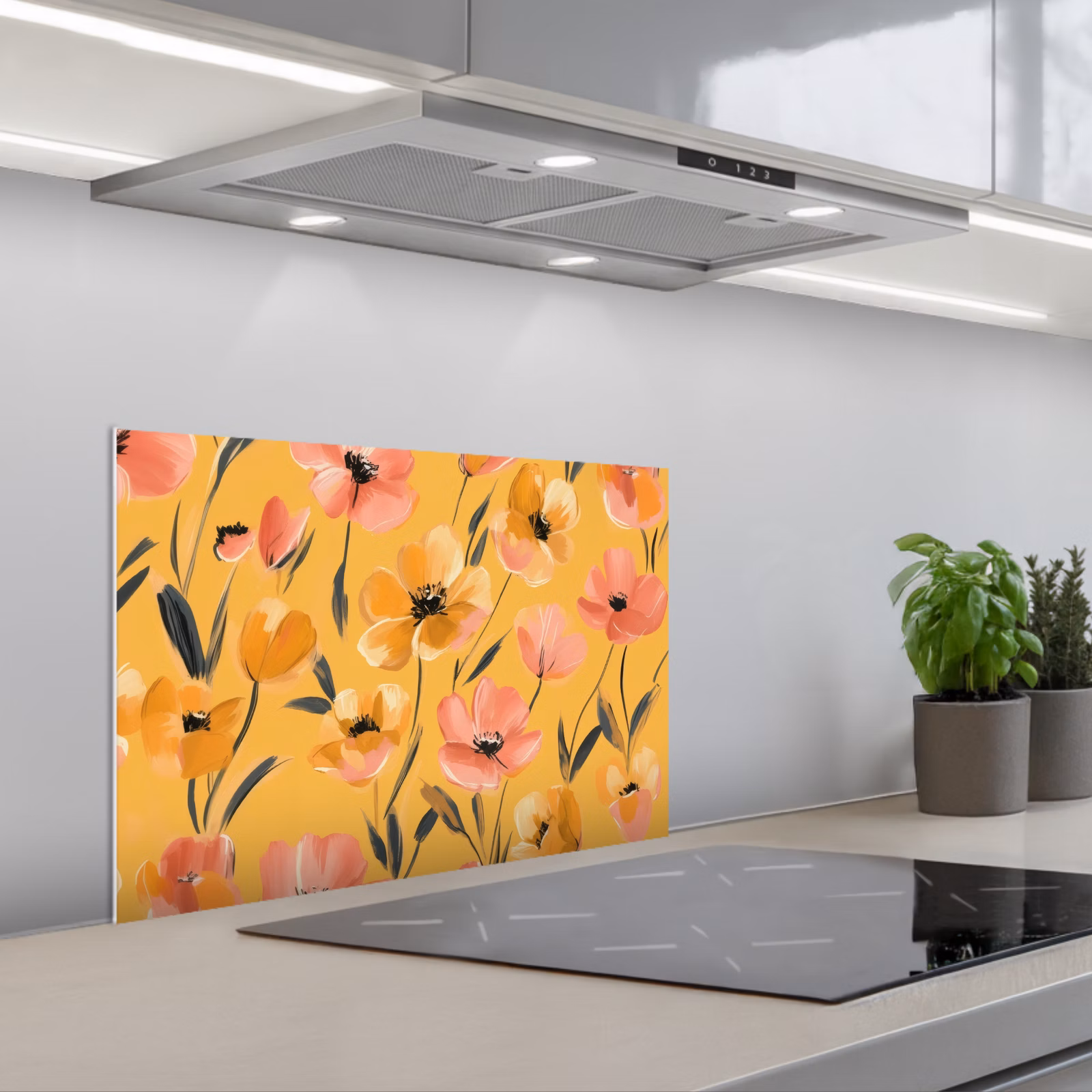 Spatscherm keuken - Bloemen - Geschilderd - Geel — 1
