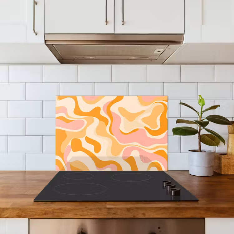 Spatscherm keuken - Abstract - Golvend - Oranje — 3
