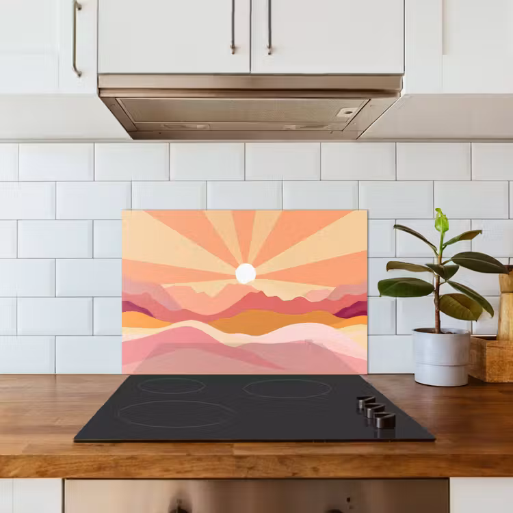Spatscherm keuken - Bergen - Abstract - Zonnestralen - Roze — 3