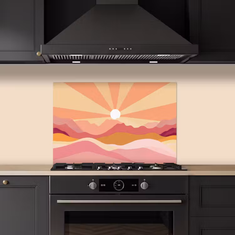 Spatscherm keuken - Bergen - Abstract - Zonnestralen - Roze — 5