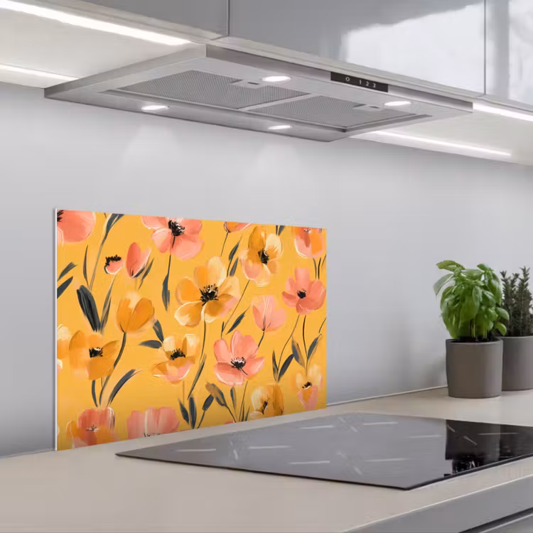 Spatscherm keuken - Bloemen - Geschilderd - Geel — 1