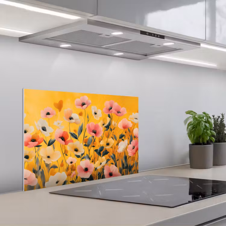 Spatscherm keuken - Bloemen - Veld - Geel — 1