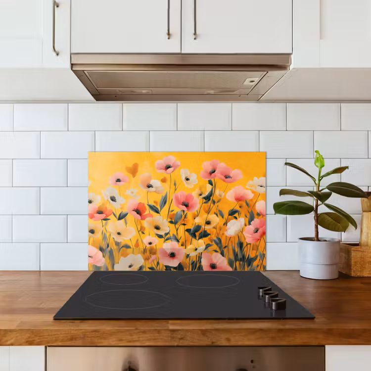 Spatscherm keuken - Bloemen - Veld - Geel — 3