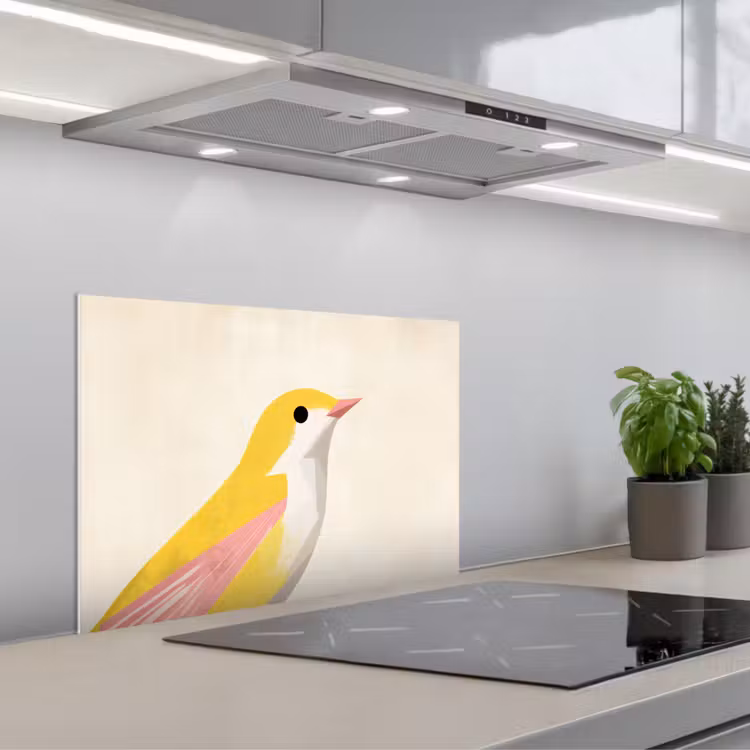 Spatscherm keuken - Vogel - Minimalistisch - Geel — 1