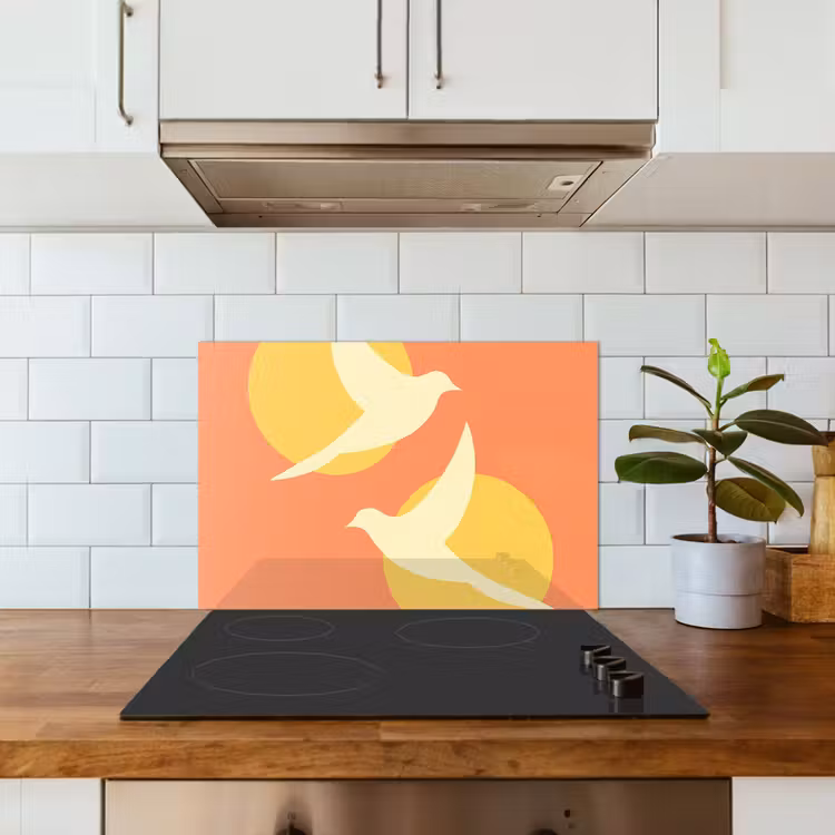 Spatscherm keuken - Vogels - Cirkels - Geel — 3