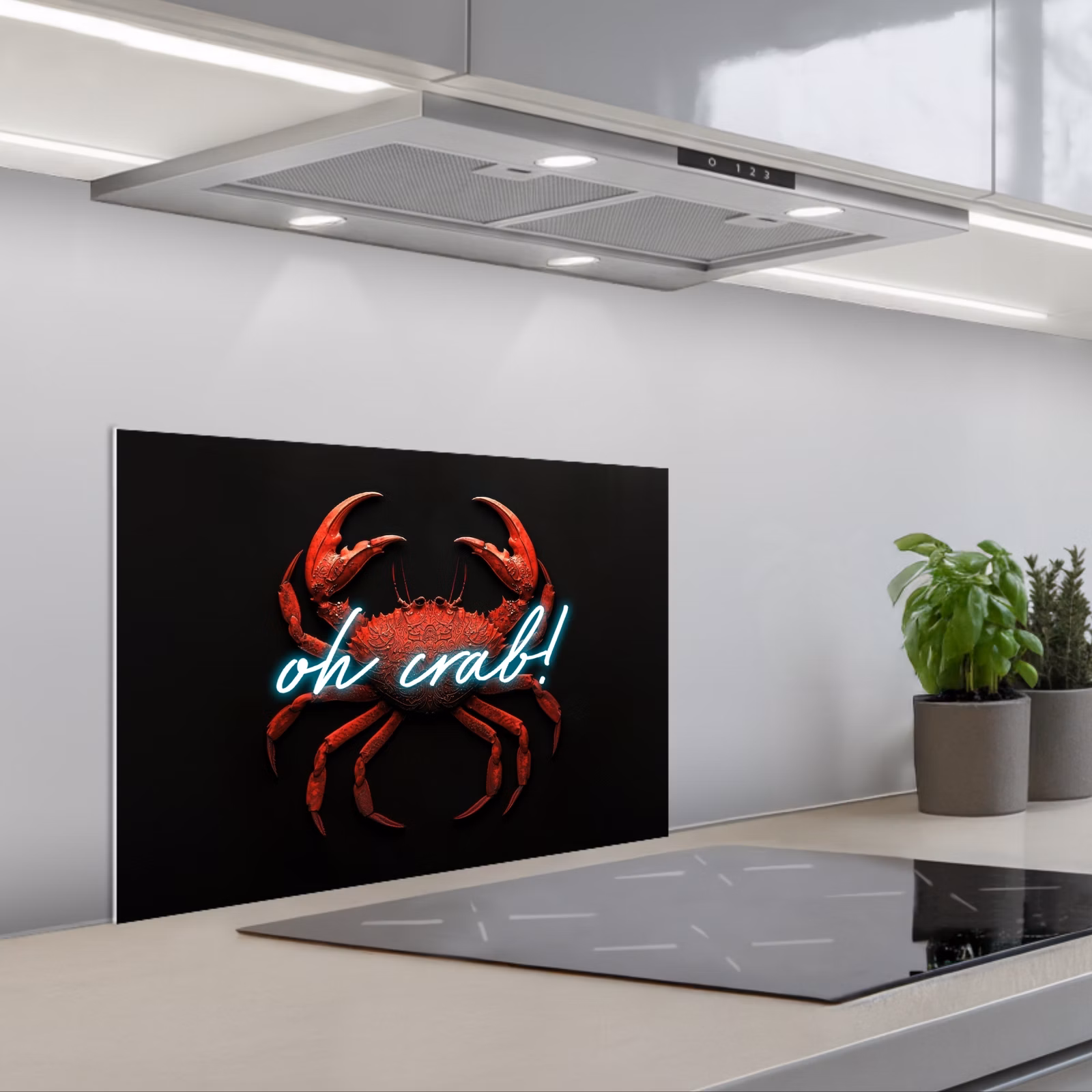 Spatscherm keuken - Krab - Rood - Neon - Quote — 1