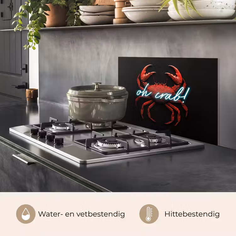 Spatscherm keuken - Krab - Rood - Neon - Quote — 2