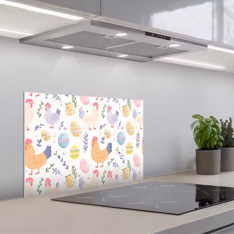 Spatscherm keuken - Patroon - Kip - Paaseieren — 1