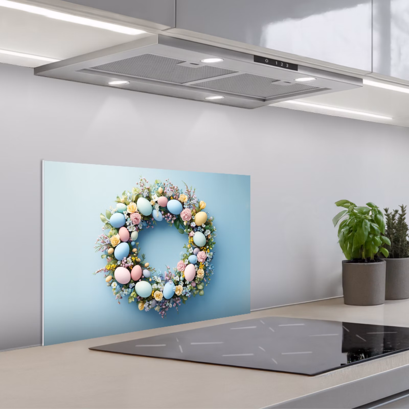 Spatscherm keuken - Krans - Eieren - Bloemen — 1