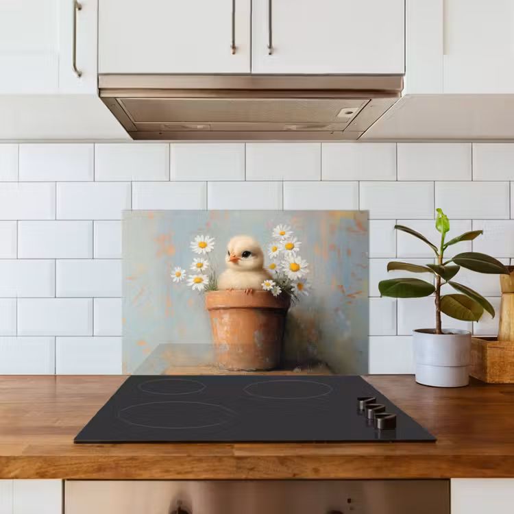 Spatscherm keuken - Bloempot - Kuiken - Bloemetjes — 3