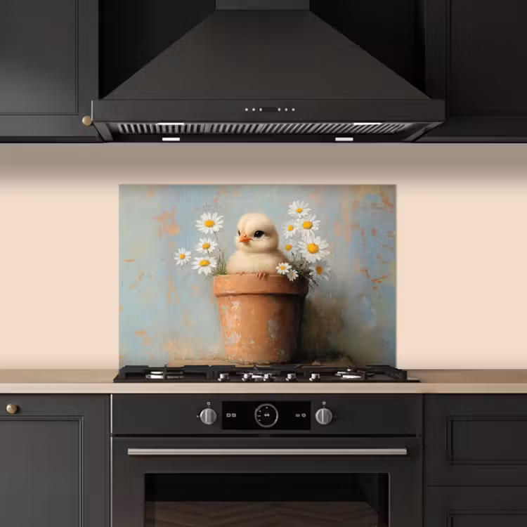 Spatscherm keuken - Bloempot - Kuiken - Bloemetjes — 5
