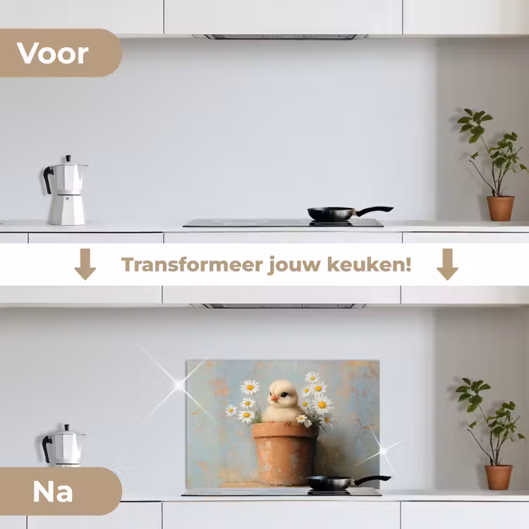 Spatscherm keuken - Bloempot - Kuiken - Bloemetjes — 7