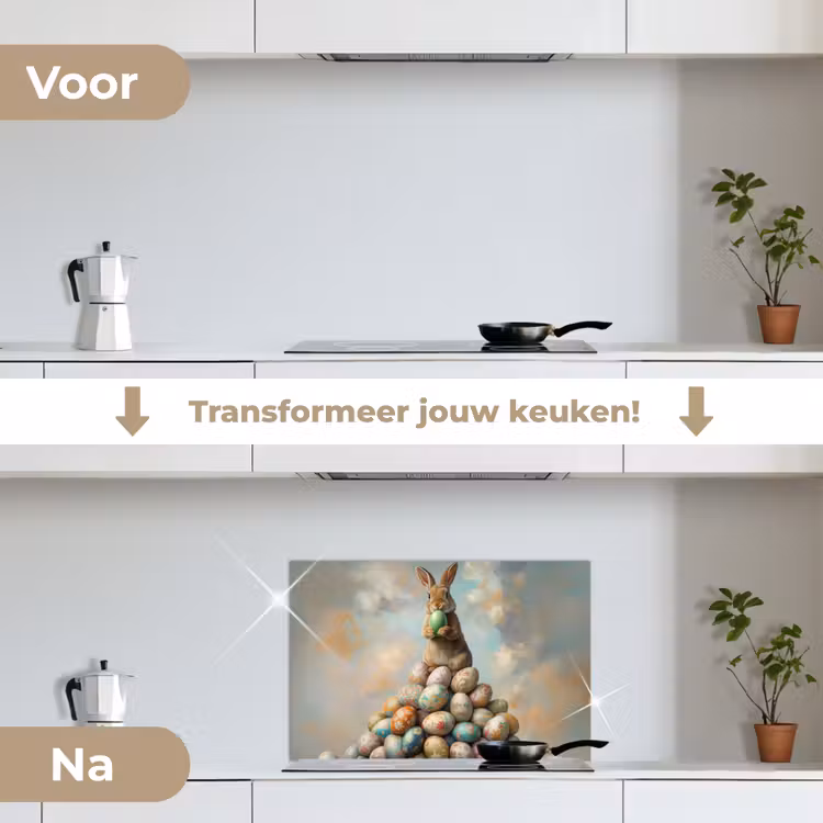 Spatscherm keuken - Konijn - Eieren - Kleurrijk — 7