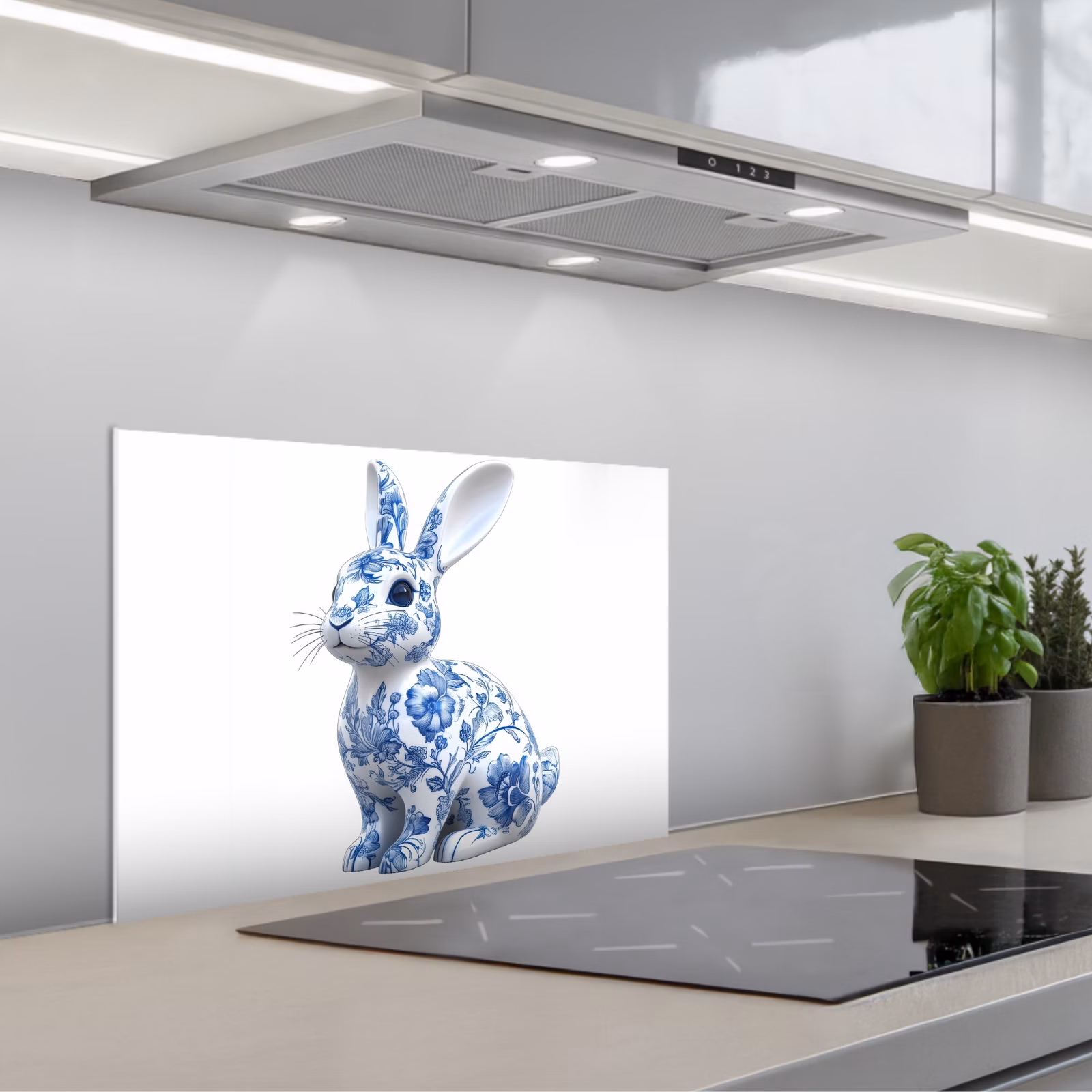 Spatscherm keuken - Delftsblauw - Haasje - Wit — 1