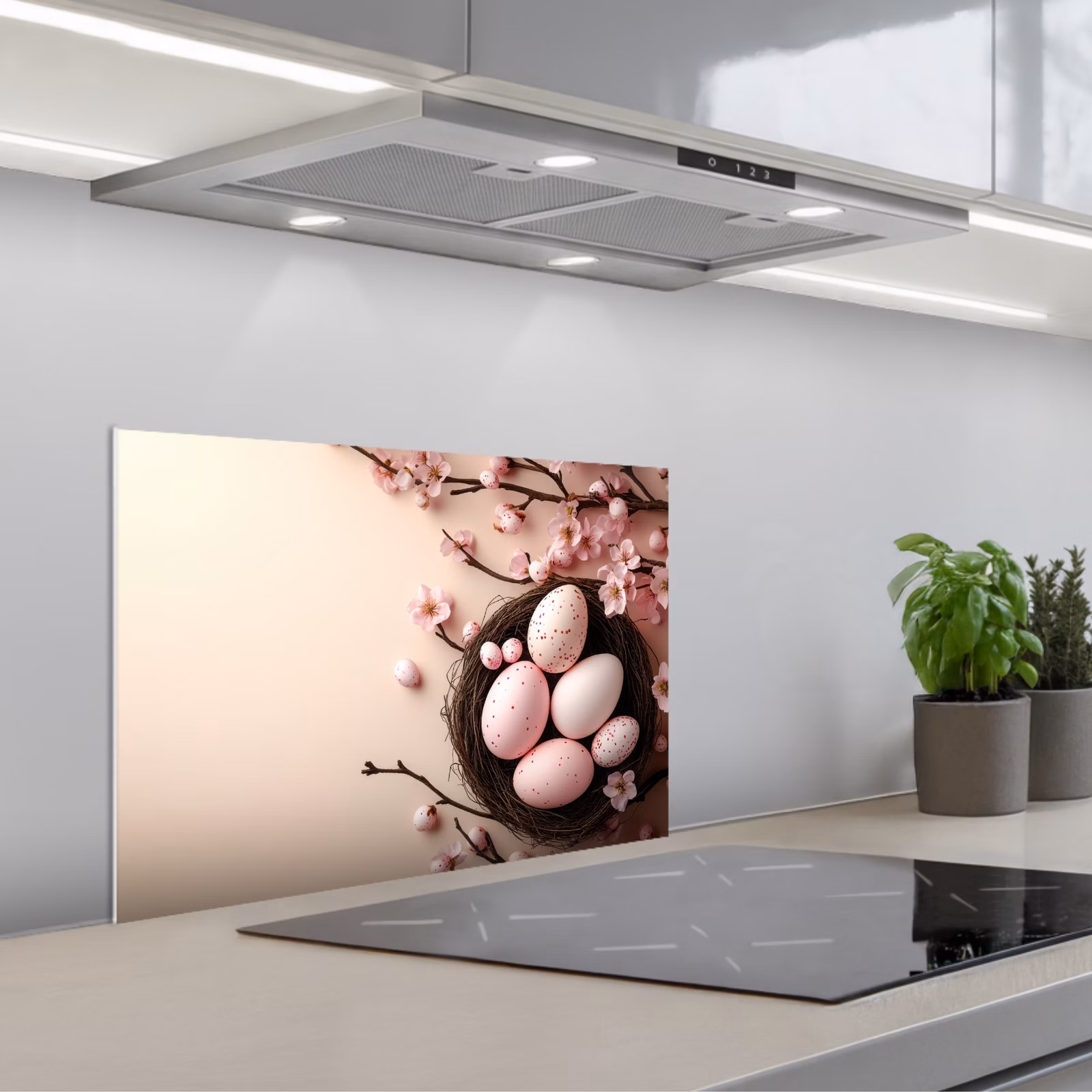 Spatscherm keuken - Roze - Bloesems - Eieren — 1