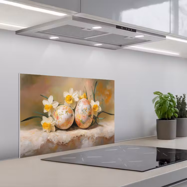 Spatscherm keuken - Bloemen - Eieren - Geschilderd — 1