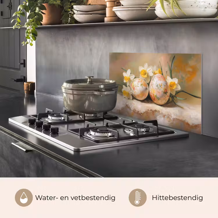 Spatscherm keuken - Bloemen - Eieren - Geschilderd — 2