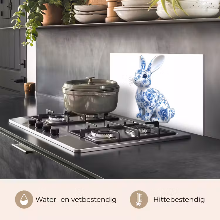 Spatscherm keuken - Delftsblauw - Haasje - Wit — 2