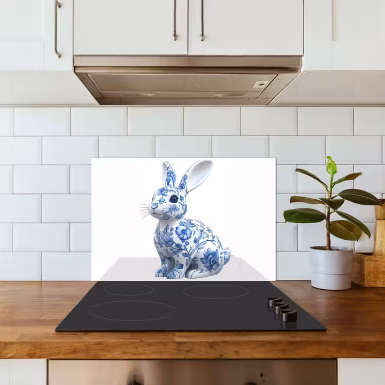 Spatscherm keuken - Delftsblauw - Haasje - Wit — 3
