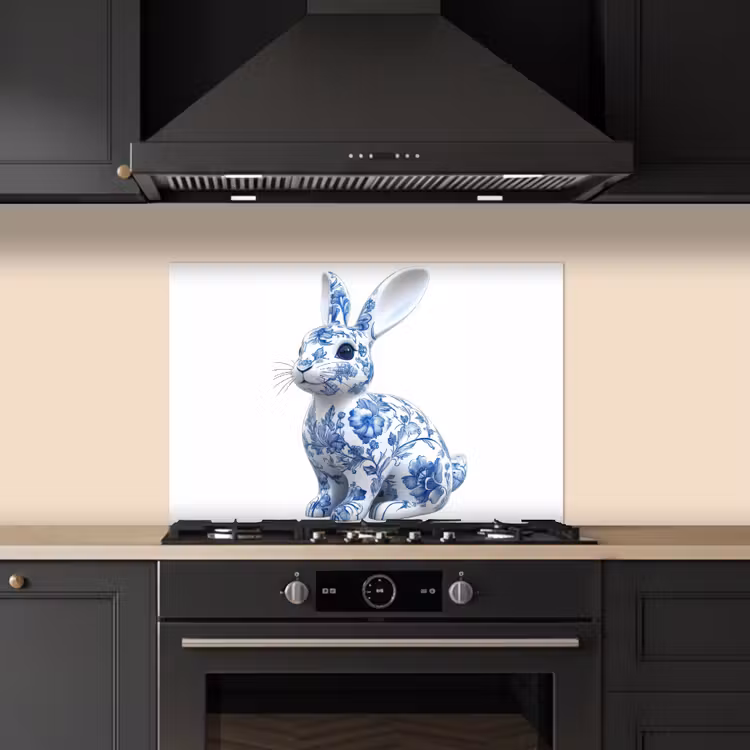 Spatscherm keuken - Delftsblauw - Haasje - Wit — 5