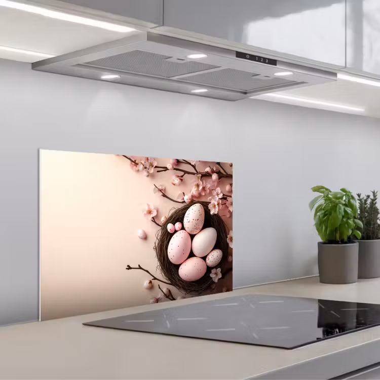 Spatscherm keuken - Roze - Bloesems - Eieren — 1