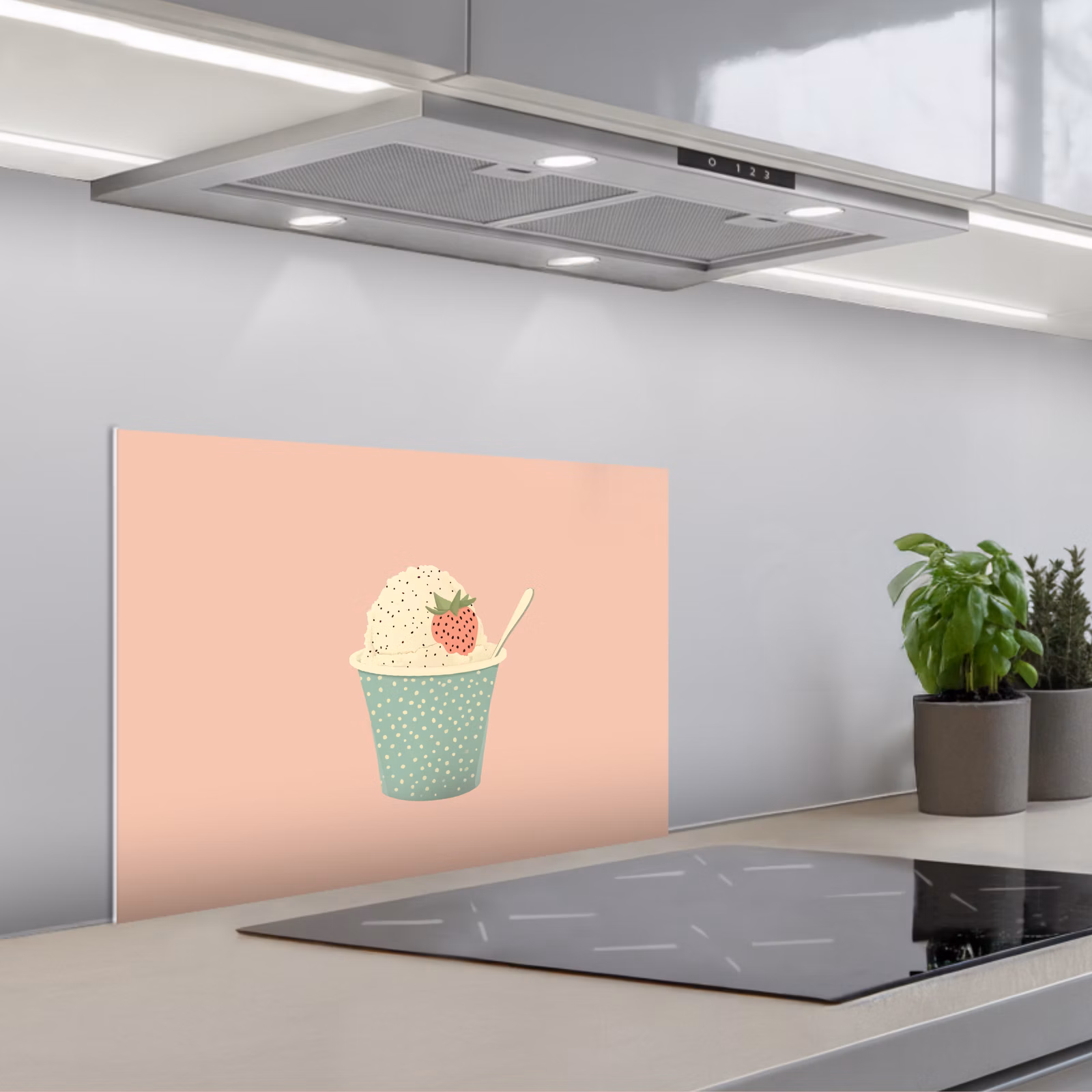 Spatscherm keuken - Bakje - Ijs - Aardbei - Roze — 1