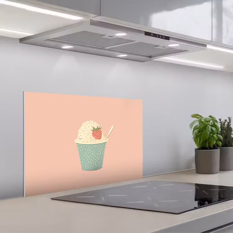 Spatscherm keuken - Bakje - Ijs - Aardbei - Roze — 1